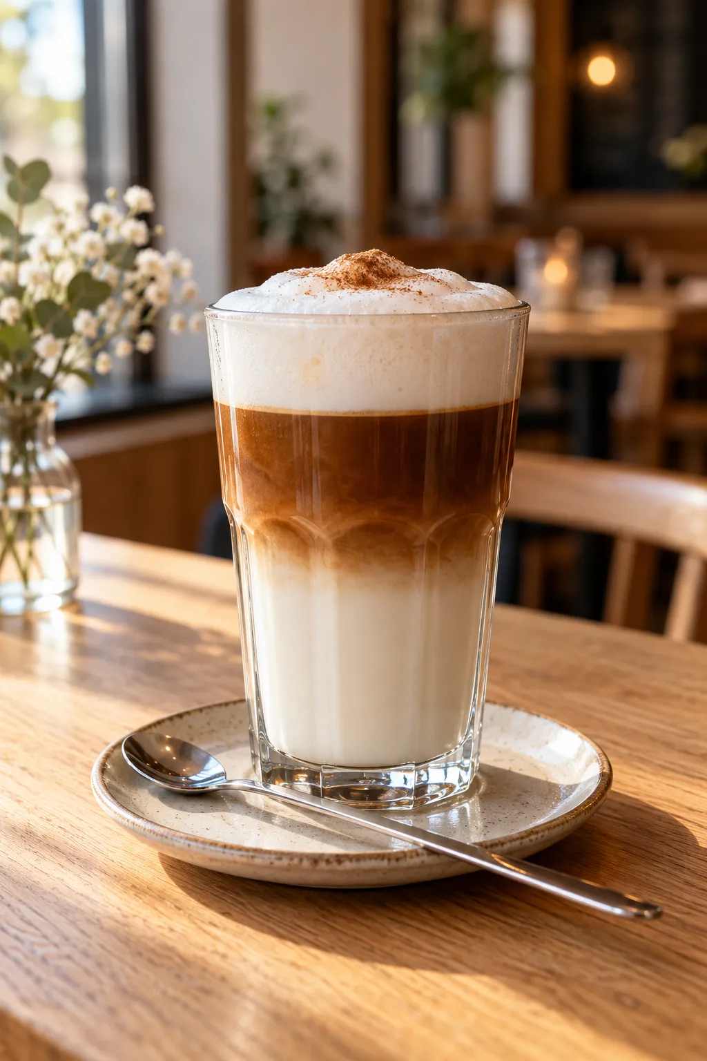 Illustration: Latte Macchiato im hohen Glas mit drei Schichten